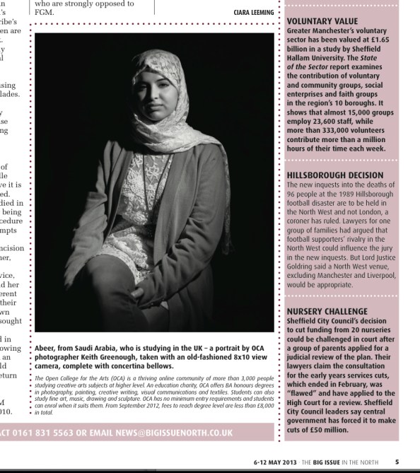 Abeer portrait published in Big Issue of the North