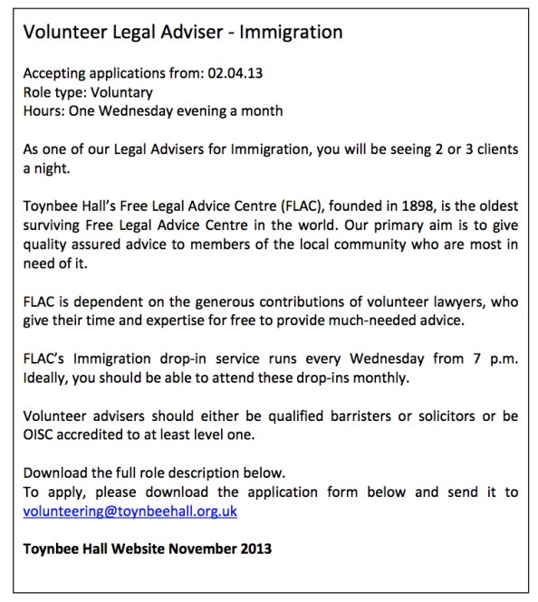 Volunteer Toynbee Hall Text