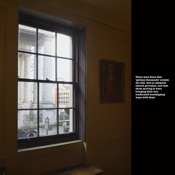 Christ's Church Spitalfields through window of house on Fournier Street, January 2014 ©Keith Greenough 2014
