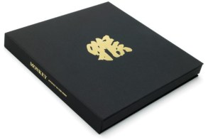 Black cloth with gold foil blocked text