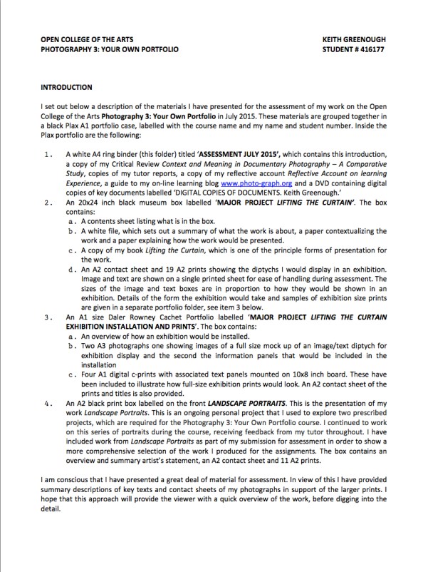 Contents of Assessment Submission July 2015
