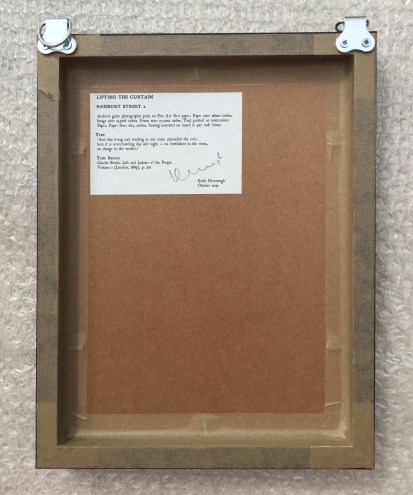 Lifting the Curtain Exhibition labelling of framed prints